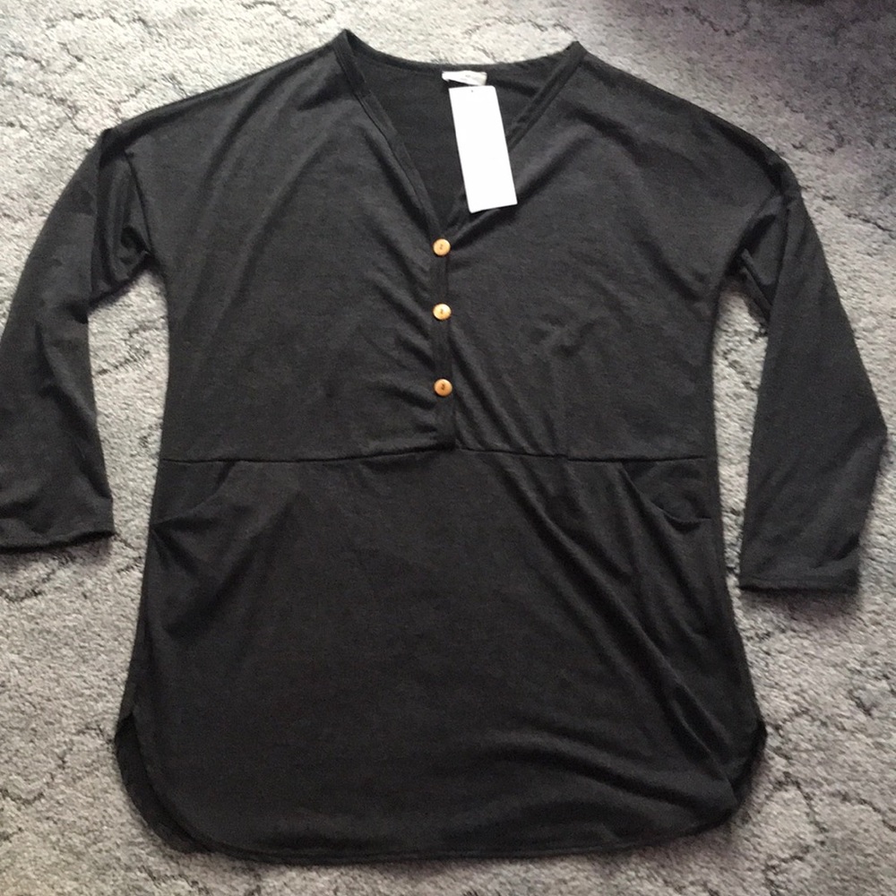 3/4 Sleeve Charcoal Button Top